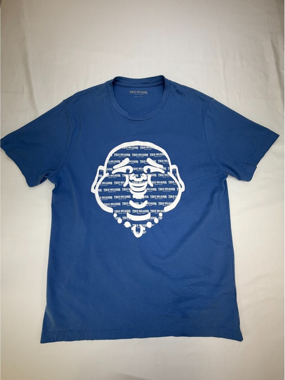 True Religion Men's T Shirt Short Sleeve Buddha Graphic Print Size L Blue